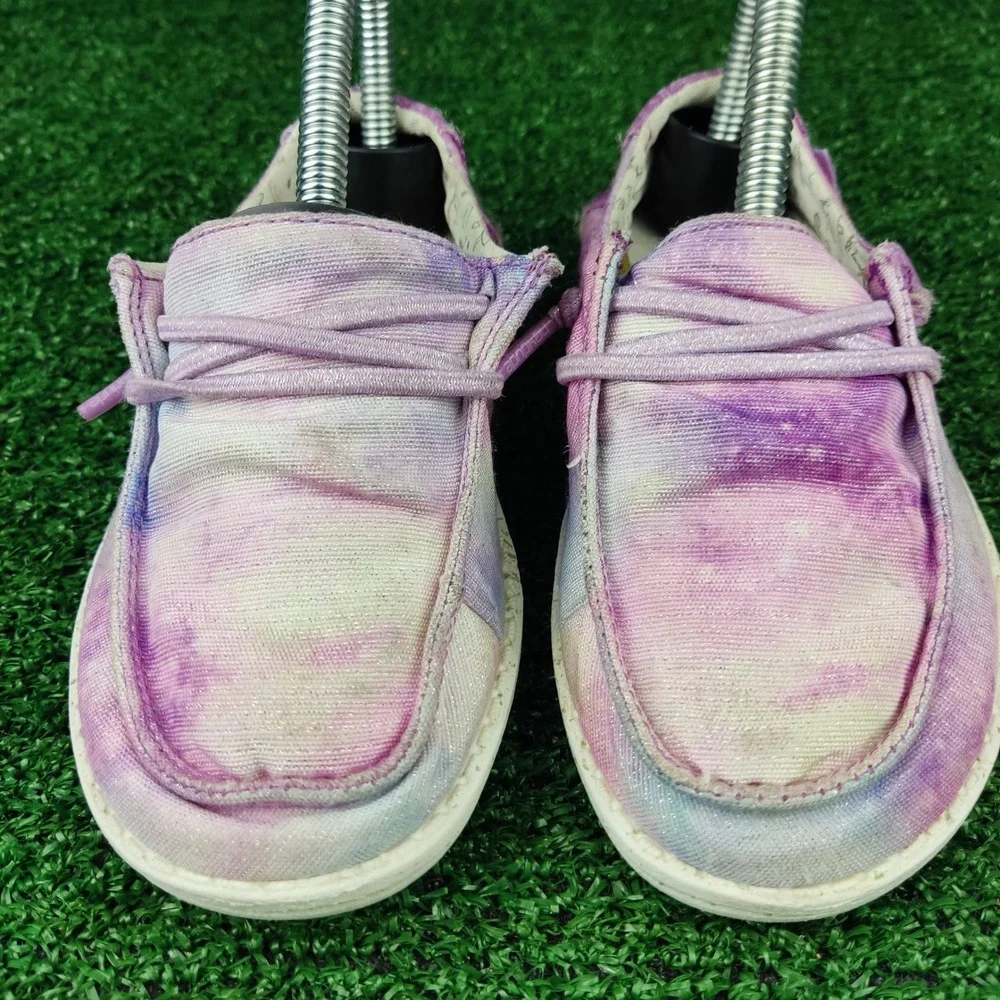 Hey Dude Shoes Kids Size 12 Purple Wendy Youth Unicorn Dreamer Tie Dye Loafers